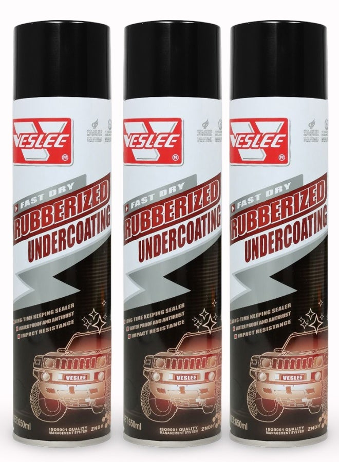 VESLEE Rubberized Undercoating Spray 650ml 3PCS Fast Dry Anti Rust Coating Waterproof Underbody Sealant Automotive Chassis Protector Sound Deadener Asphalt Based Impact Resistant Rustproof Car Truck SUV Frame Fender Protection Black - Image 1